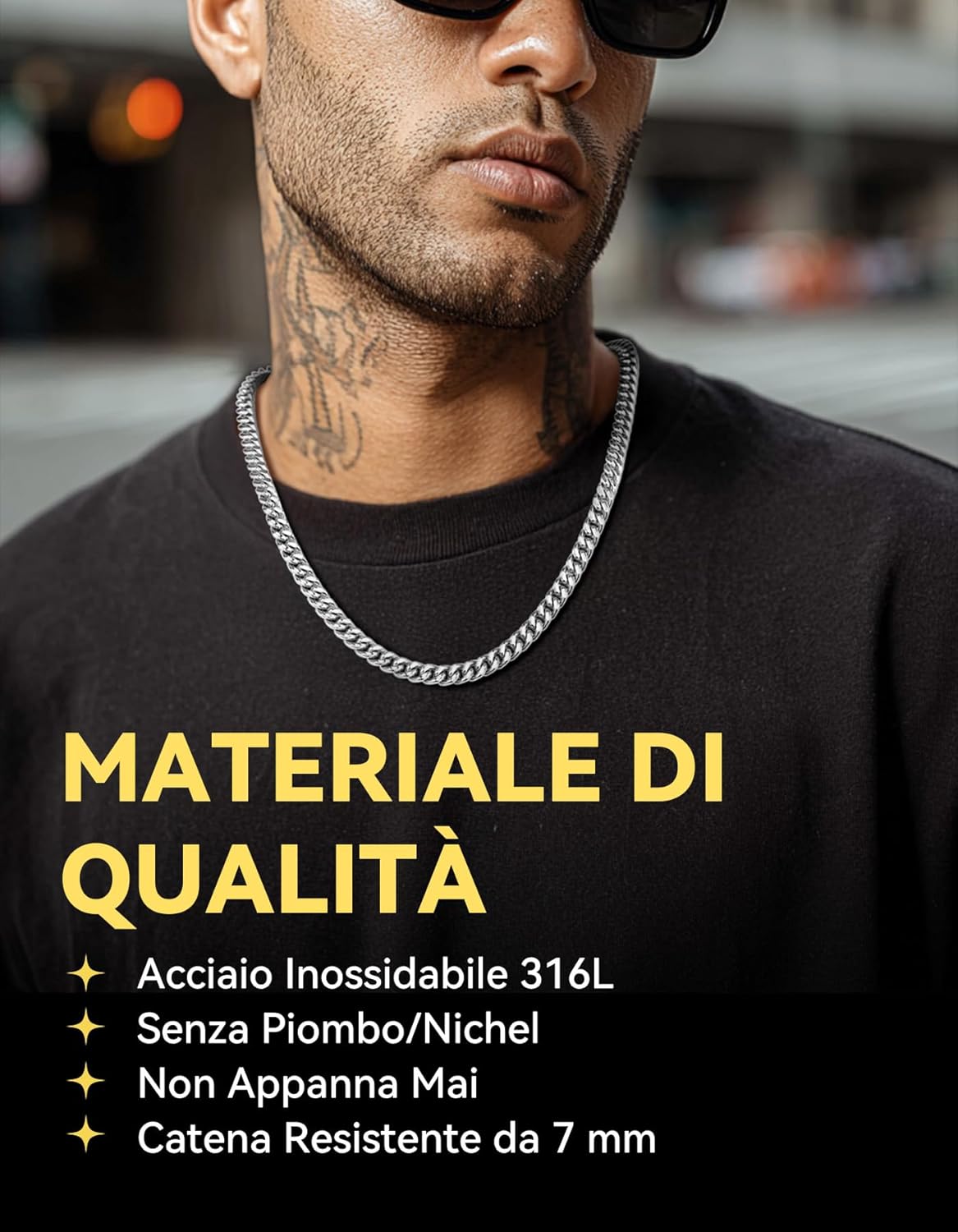 Detalle de ChainsHouse Collana Uomo Acciaio a Catena Cubana Spessa – 5/7/9/12 mm, 46–76 cm