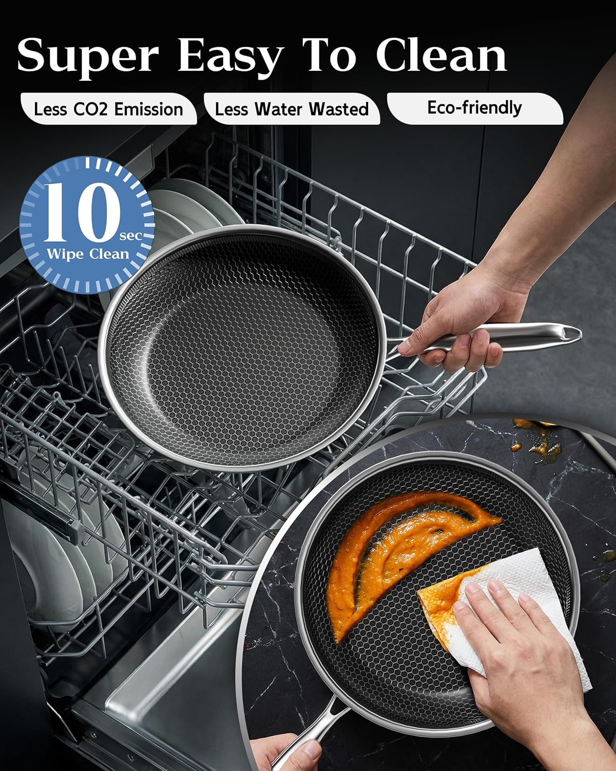 Thumbnail 6 de XBM 10-Inch Nonstick Frying Pan with Lid — Durable Tri-Ply Stainless Steel, Induction Ready