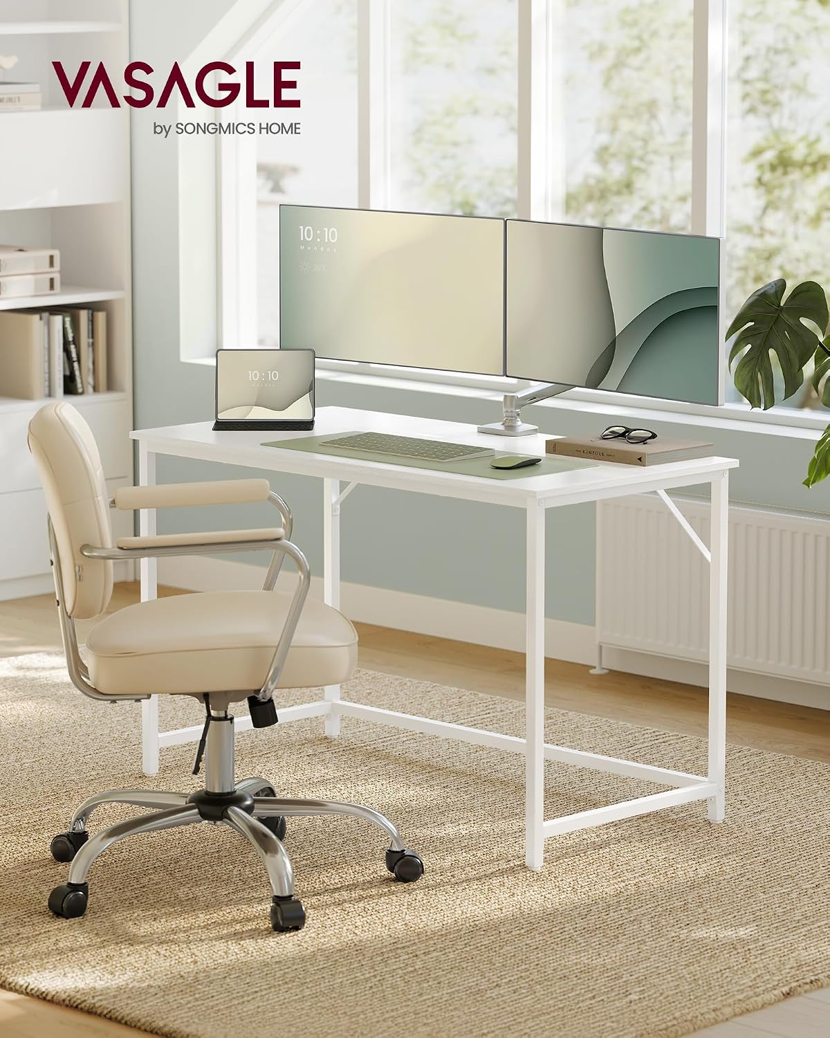 Detalle de VASAGLE Scrivania per computer LWD039W01 bianco acciaio 60 x 120 x 76 cm