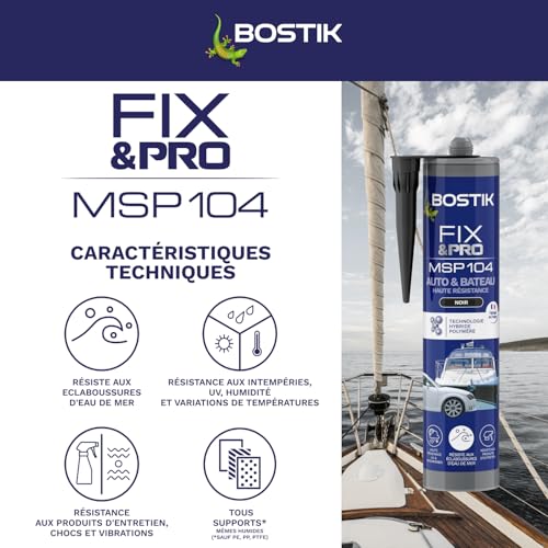 Detalle de BOSTIK Mastic Colle et Joint Noir Auto & Bateau MSP 104-290ml – Performance et polyvalence pour l’automobile et le bateau