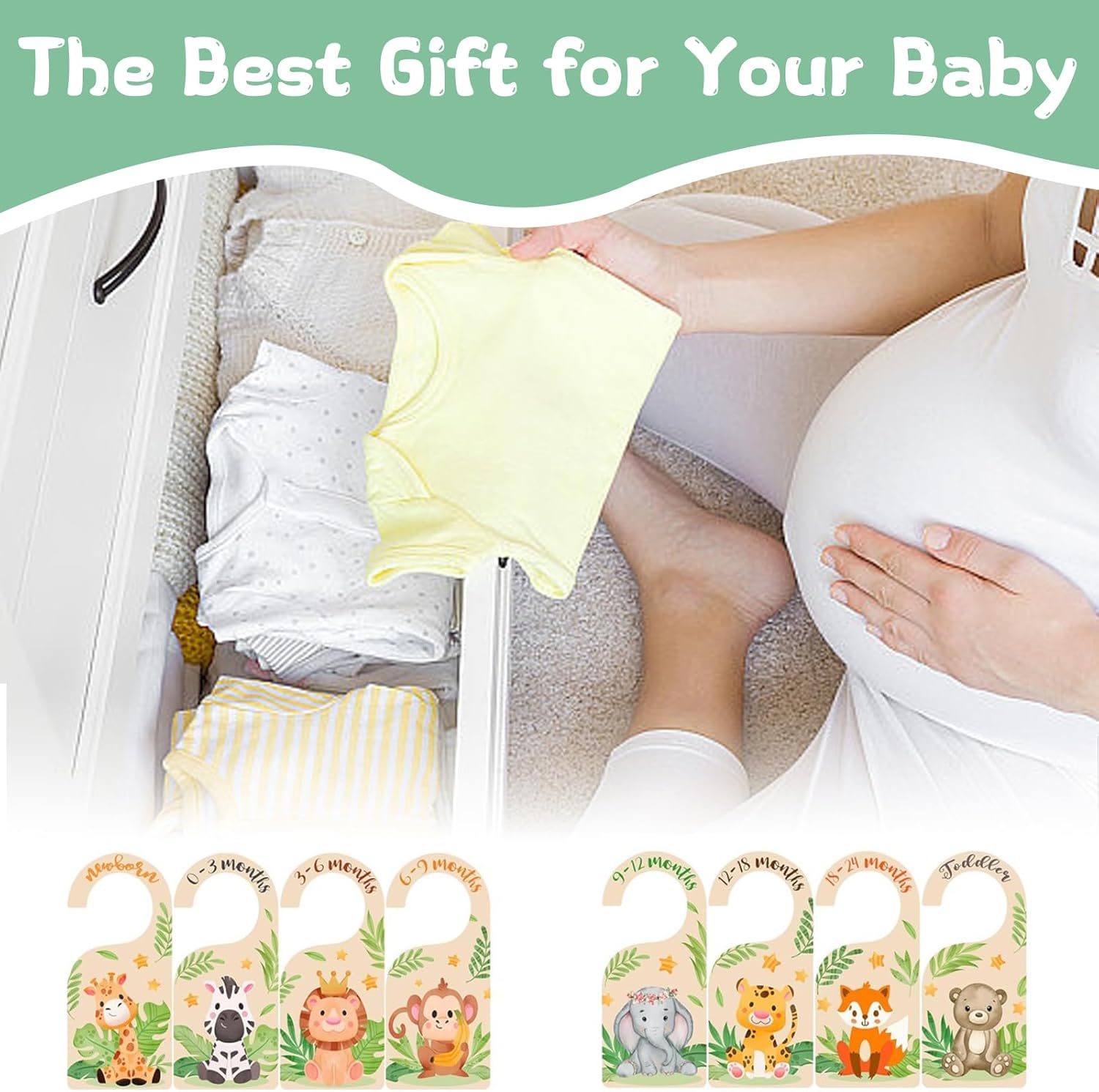 Thumbnail 6 de 8Pcs Baby Wardrobe Dividers (Wood) – Cartoon Animal Double-Sided Age Hangers for 0–24 Months & Toddlers