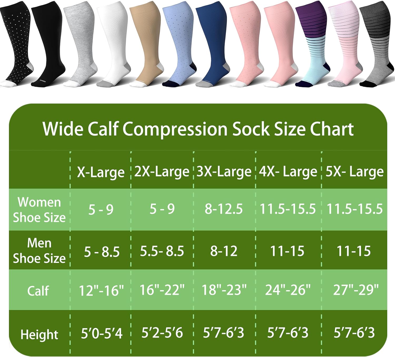 Thumbnail 4 de LEVSOX Wide Calf Compression Socks for Women & Men Plus Size (15-20mmHg) Knee High