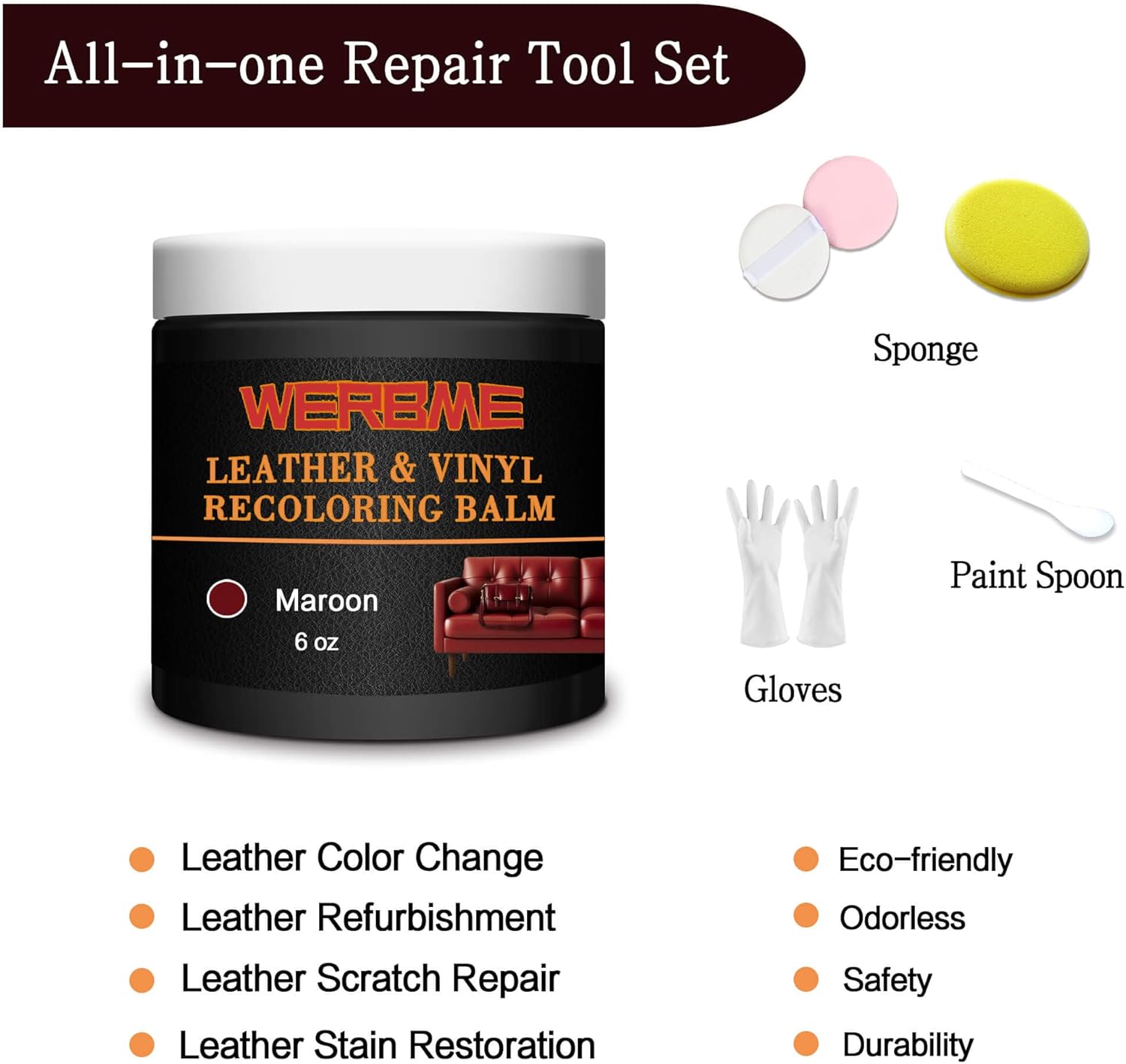 Detalle de WERBME L6-005 leerbalsem roodbruin, 6 OZ voor slijtage en krassen