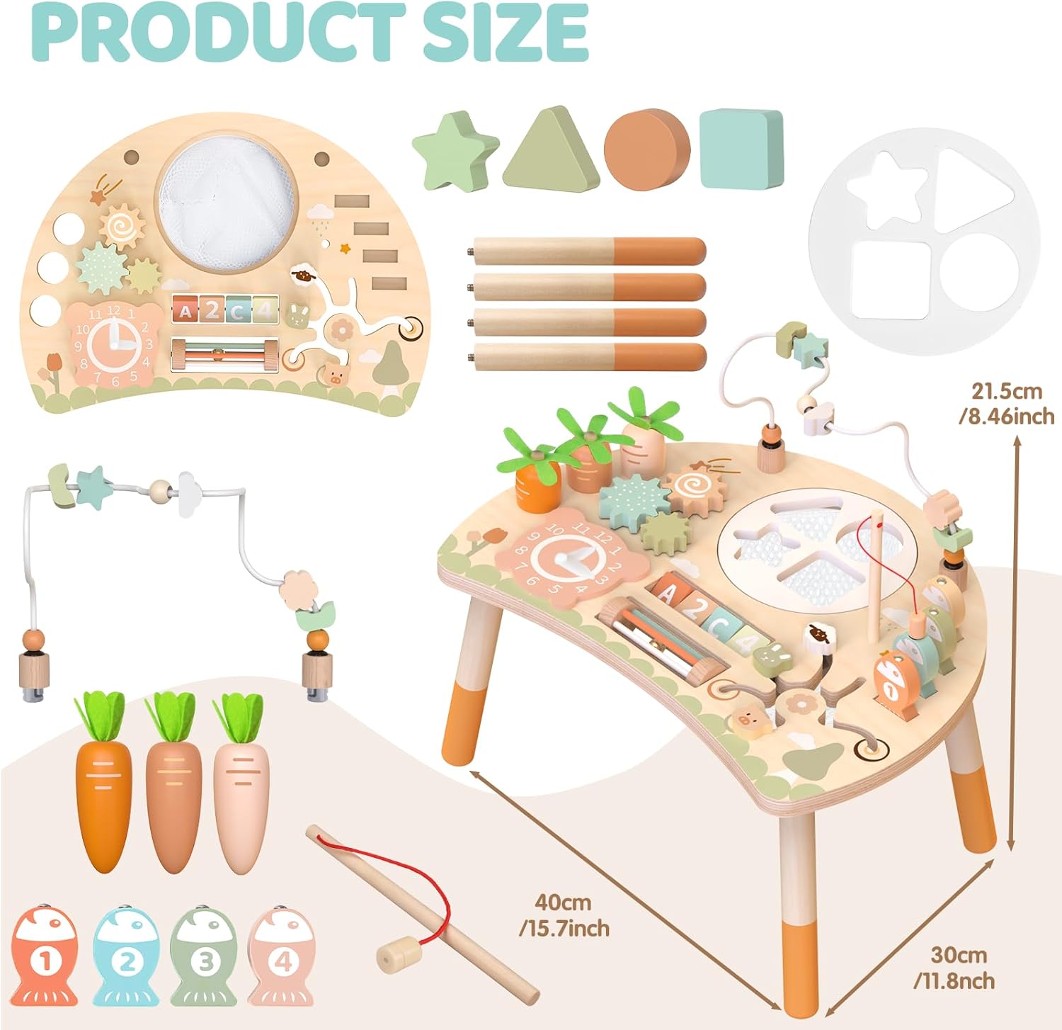 Detalle 2 de Hewaurorion Wooden Activity Table 9-in-1
