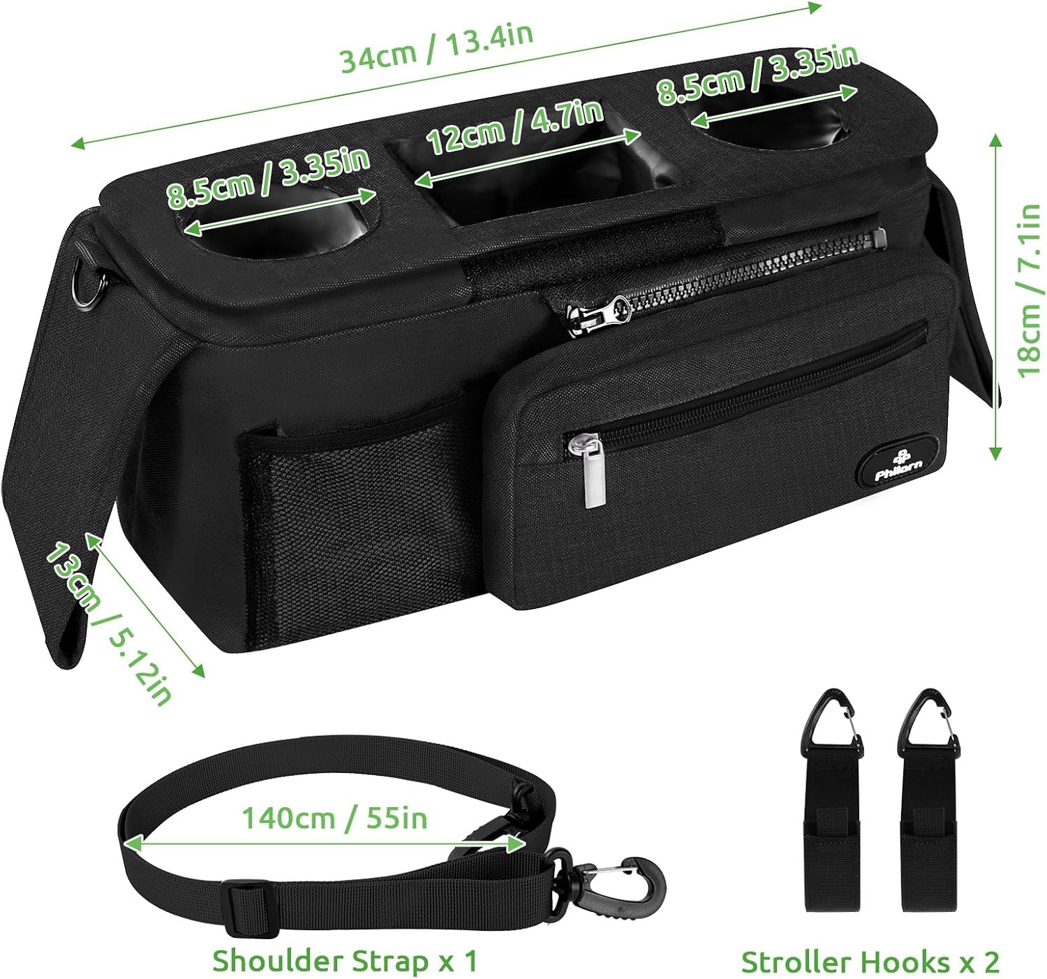 Thumbnail 1 de Philorn Baby Pram Bag with Insulated Cup Holders – Universal Stroller Organiser