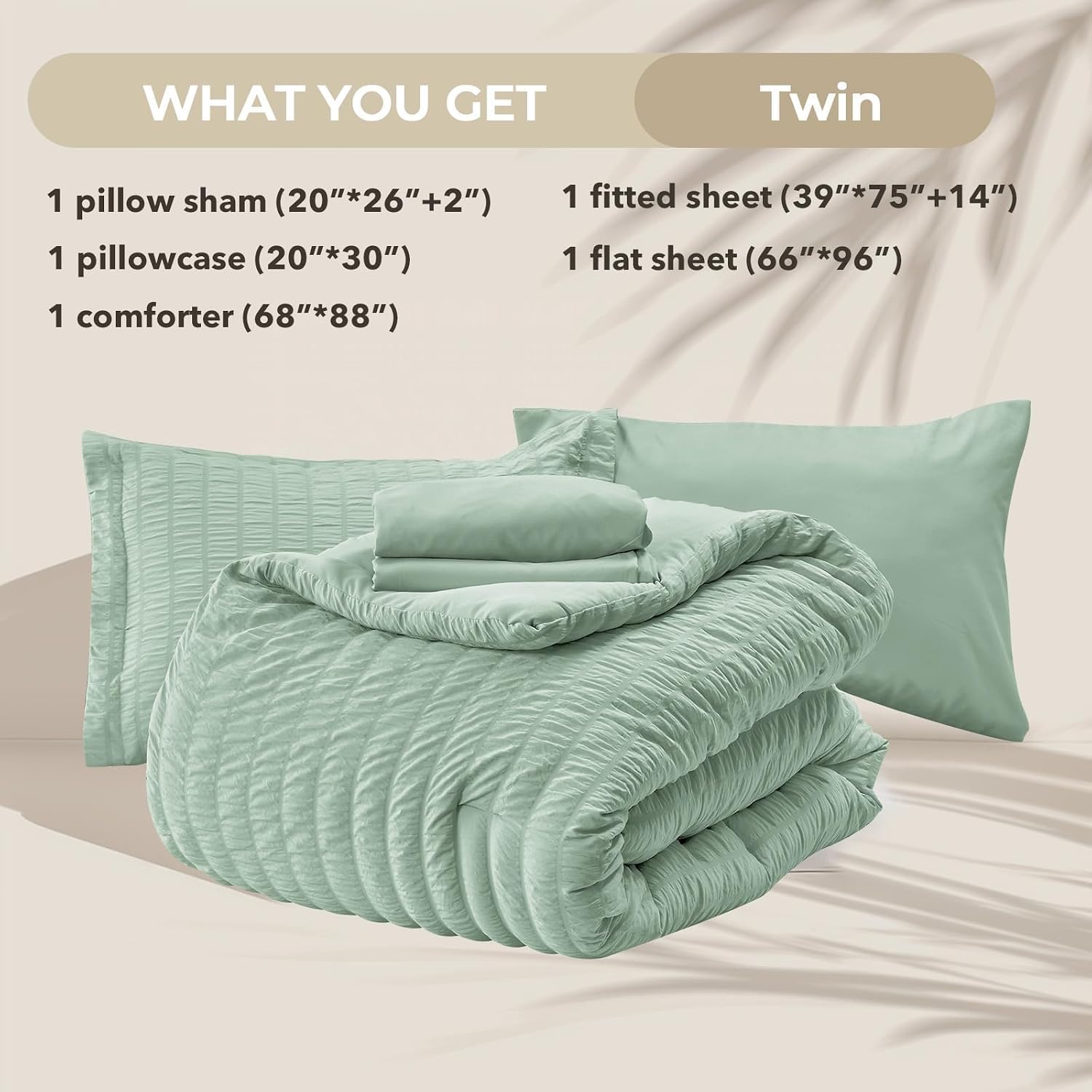 Thumbnail 4 de HYMOKEGE Sage Green Twin Seersucker 5-Piece Comforter Set