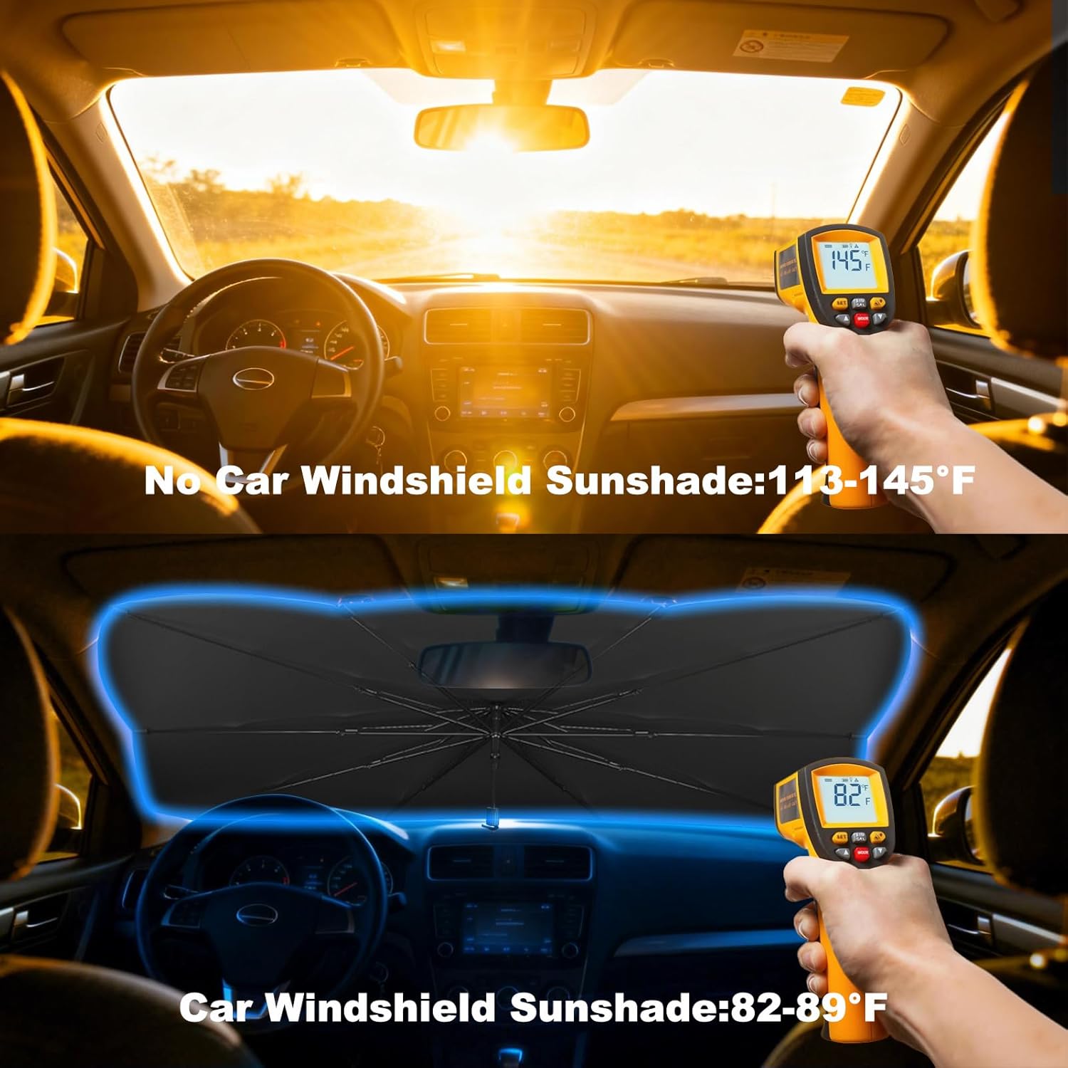 Detalle 2 de BIRDDIE Ombrello parasole per parabrezza auto – protezione UV mult Angolo, custodia in pelle
