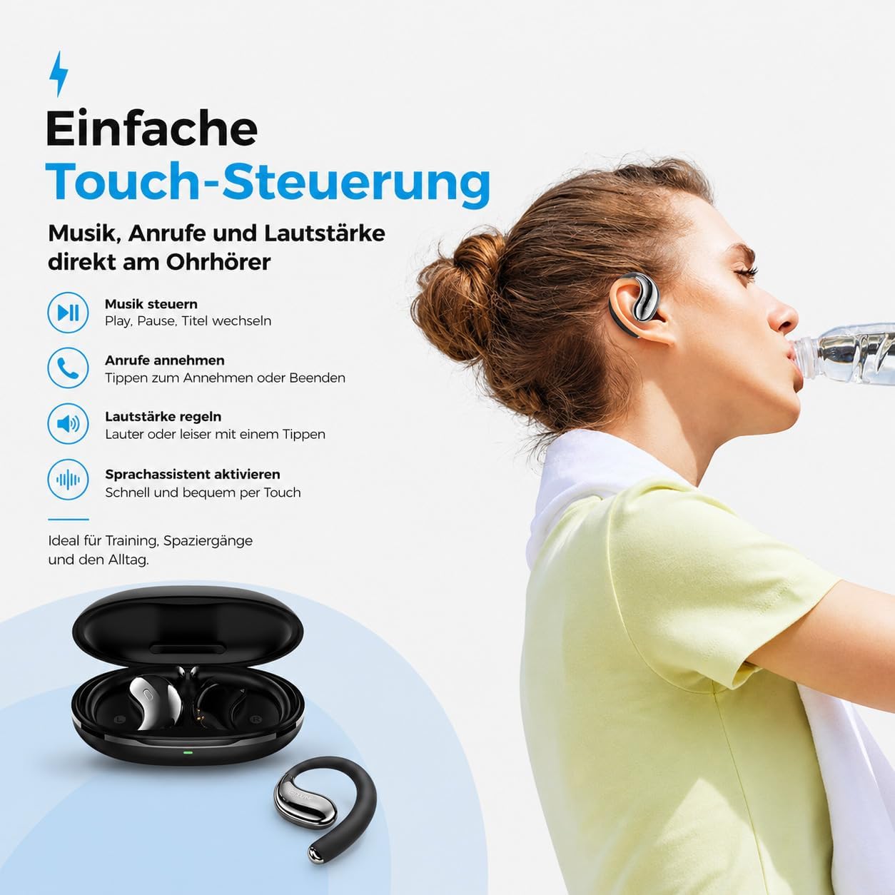 Detalle de Micool Open-Ear Kopfhörer Bluetooth 6.0 – Clip-On Open-Ear, 36 Stunden Akku, Geräuschreduzierung, sportlich & komfortabel