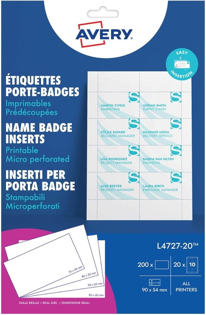 Detalle 2 de Avery L4727-20 Name Badge Inserts 90x54mm