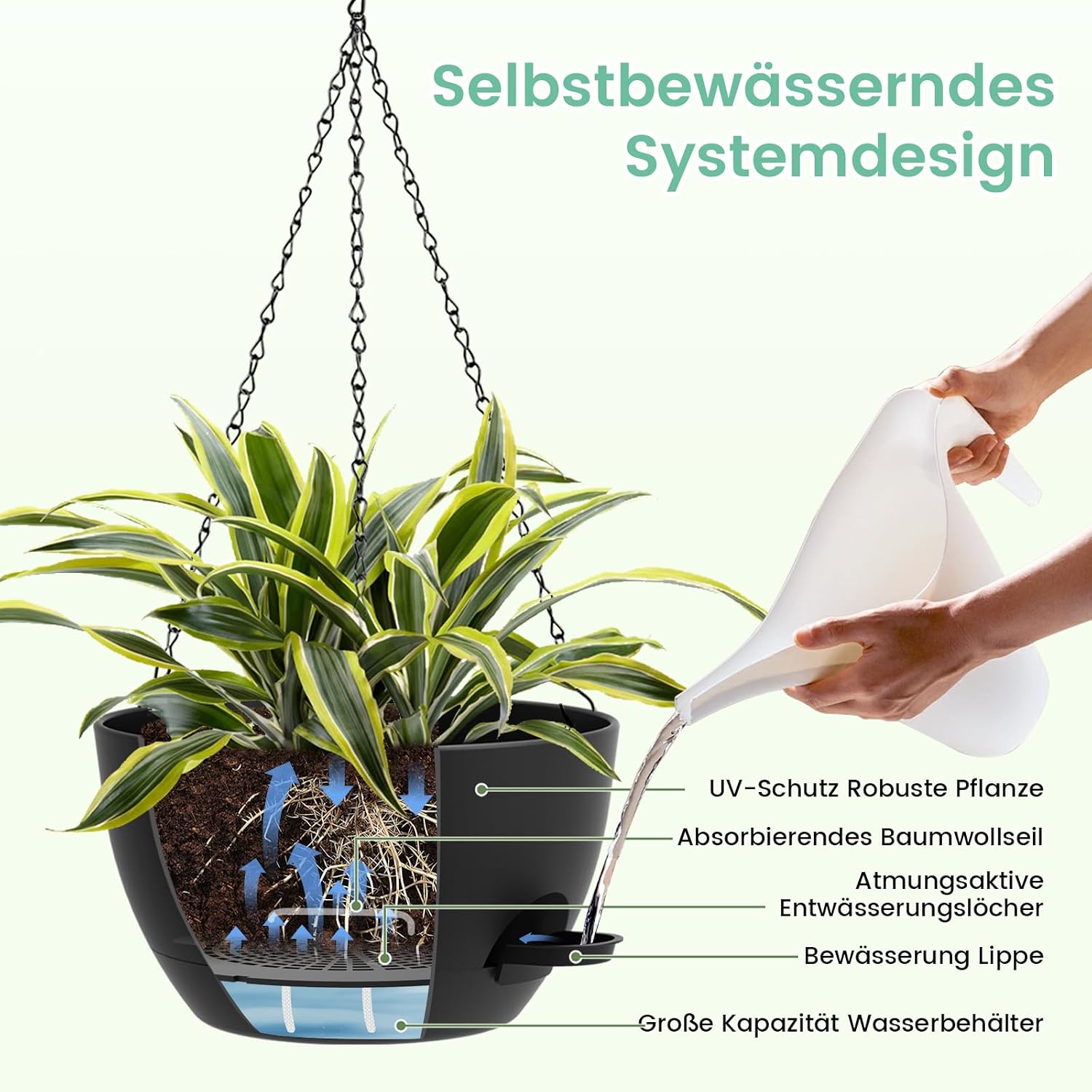 Thumbnail 3 de Homeuouz 25cm Selbstbewässernde Hängende Blumenampel 2er-Set – Pflanzpracht für Innen & Außen