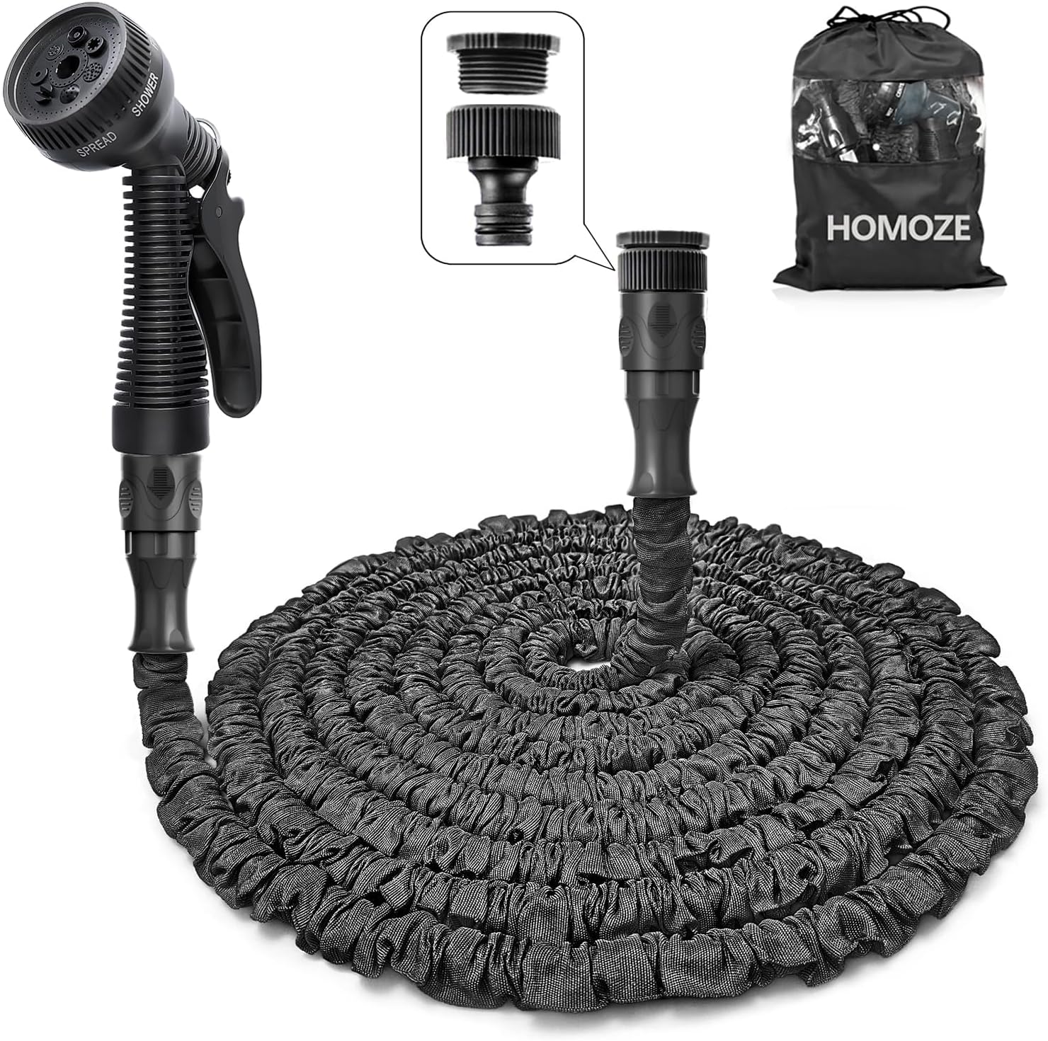 Detalle de HOMOZE 100ft Expandable Garden Hose with 7‑function nozzle