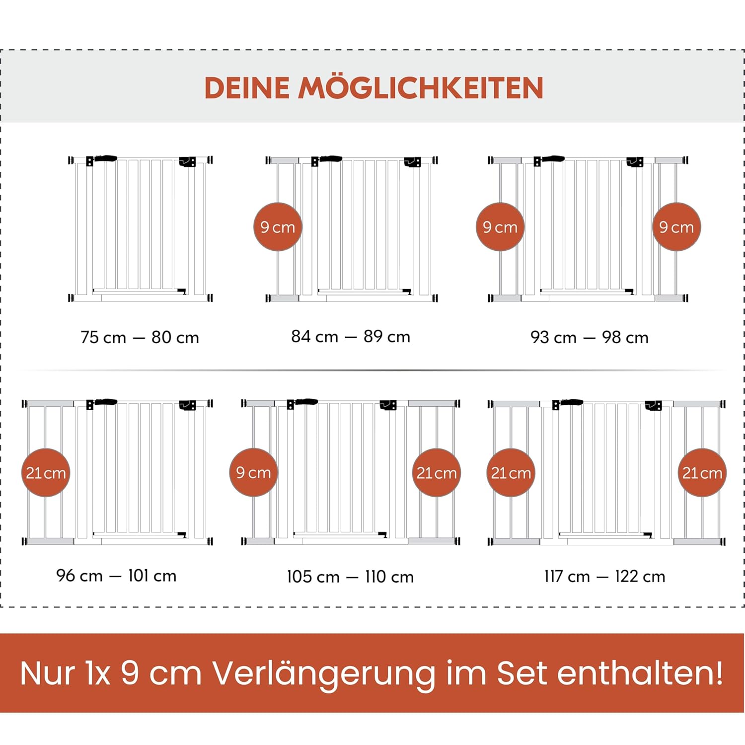 Detalle de hauck Open N Stop 2 + 9 cm Verlängerung – Tür- und Treppengitter, Weiß, 84–89 cm Breite, 77 cm hoch