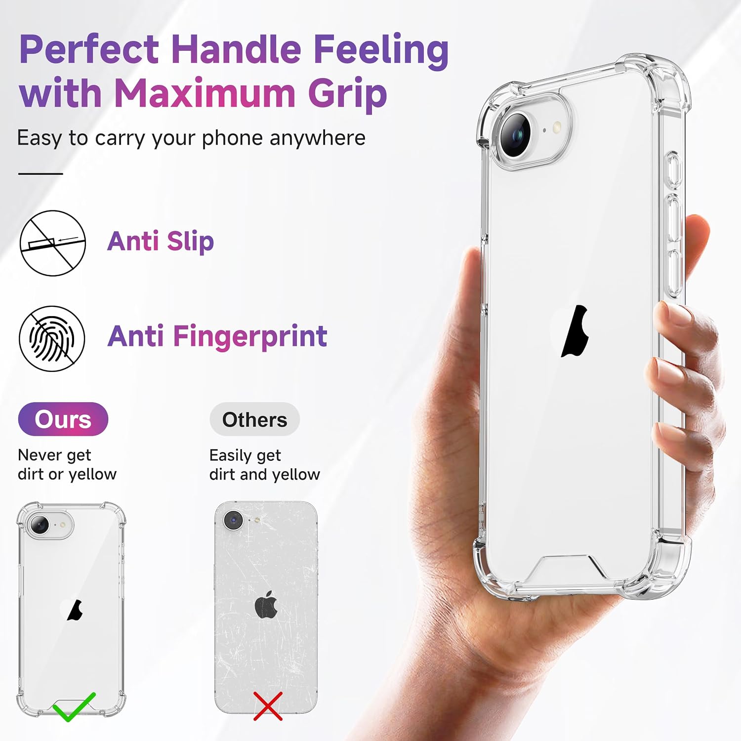 Detalle de ORETECH 3 in 1 Cover per iPhone 17e/16e (6,1") con 2 Vetro Temperato, protezione antiurto in PC rigido e bumper trasparente
