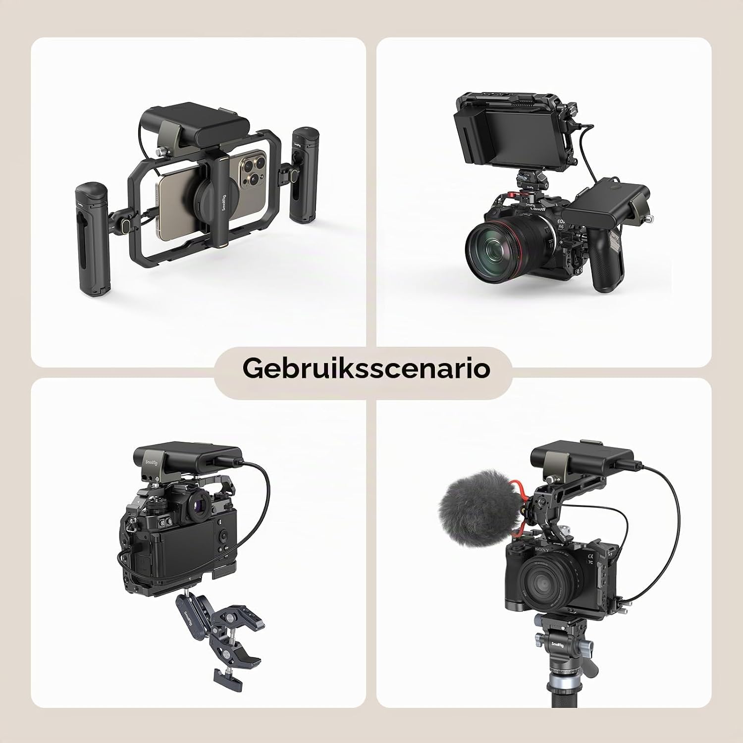 Detalle de SMALLRIG 2790 powerbankhouder van aluminium voor camera- en telefoonrigs