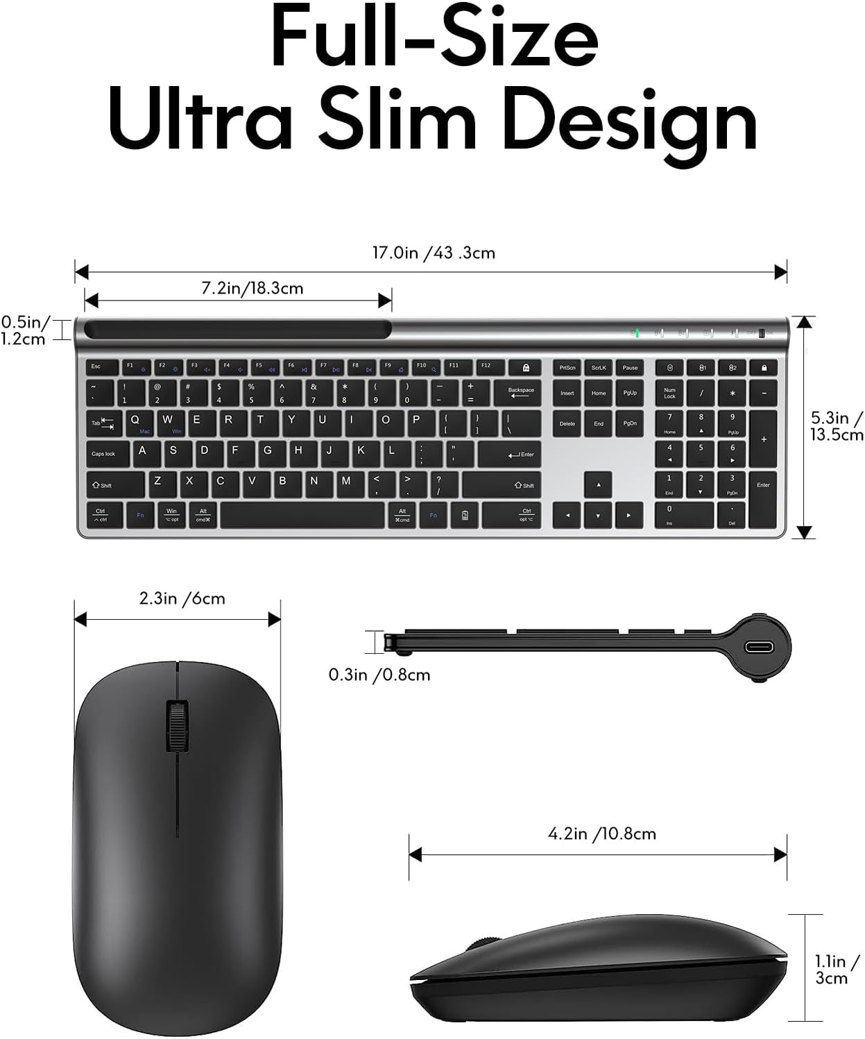 Thumbnail 6 de CHESONA Full-Size Wireless Keyboard and Mouse Combo, Rechargeable, Multi-Device