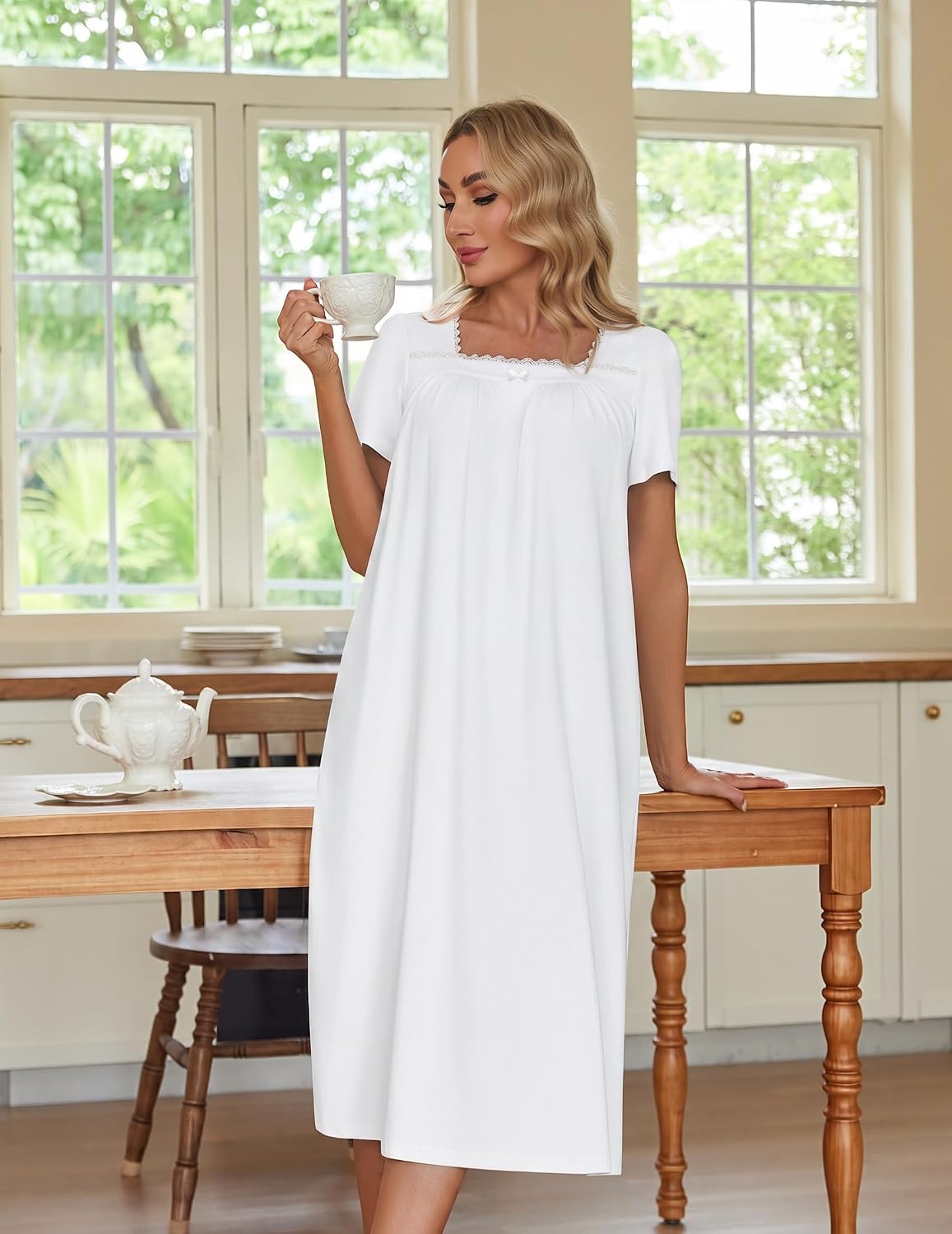 Detalle de Ekouaer Women's Cotton Nightgown