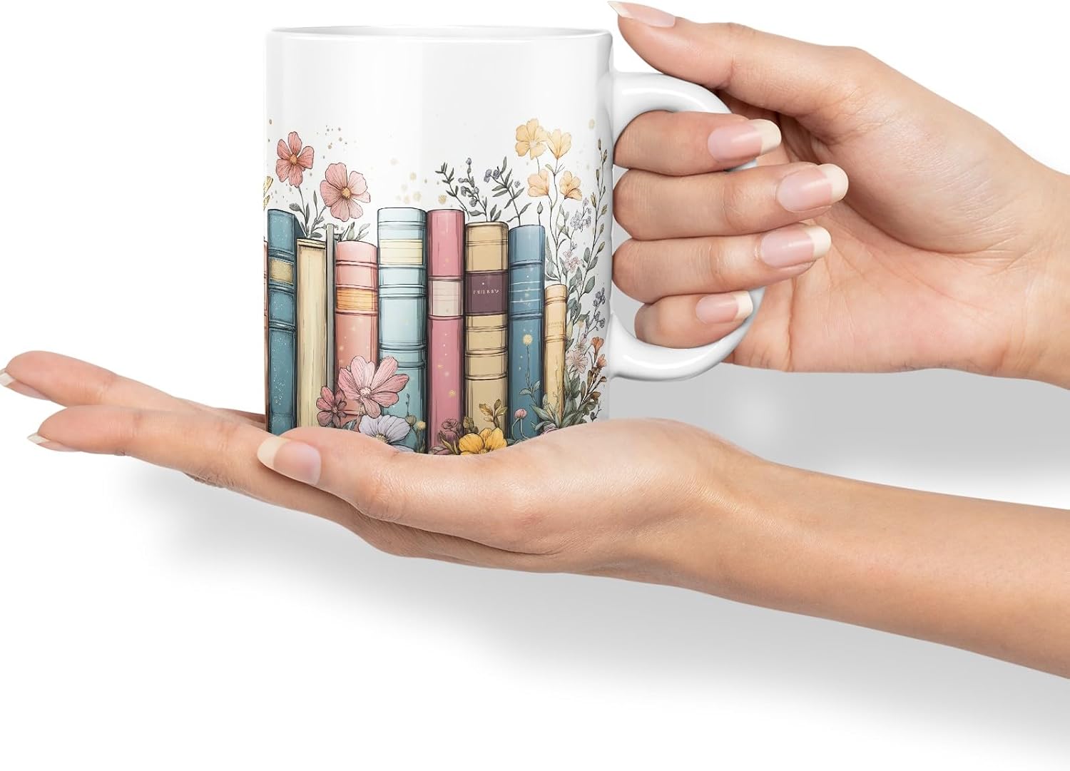 Thumbnail 2 de Vixar Floral Bookshelf Coloured Ceramic Mug Cup Gift, 11oz (White)