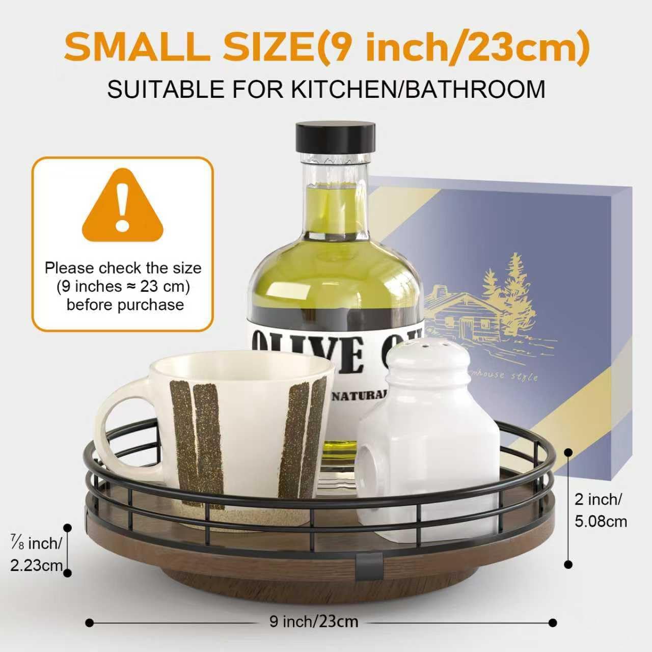 Thumbnail 3 de Farmhouse Oak 9" Lazy Susan Turntable Organizer (Solid Wood, 360° Rotation) for Kitchen, Pantry, and Cabinet Storage