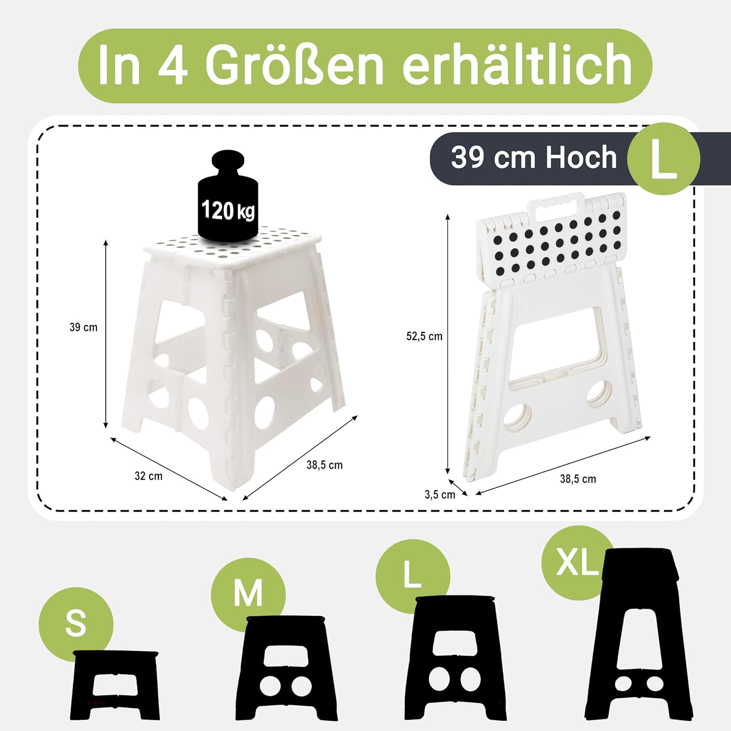 Detalle de ZOLLNER Tritthocker faltbar – Klapphocker für Kinder und Erwachsene bis 120 kg, 39 cm, Anti-Rutsch-Beschichtung