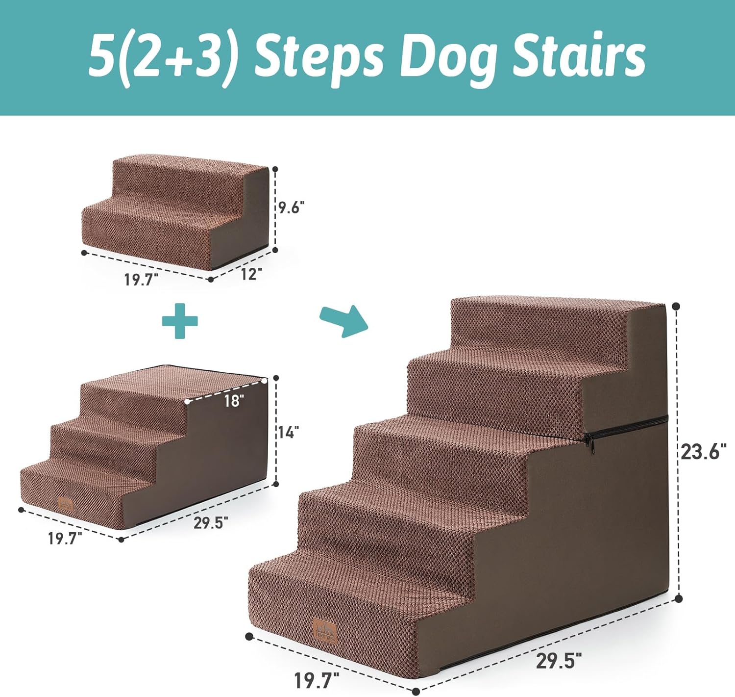 Thumbnail 1 de COZY KISS Wide Dog Stairs for Bed & Sofa: 5-Step, 50cm Wide, Non-Slip & Washable