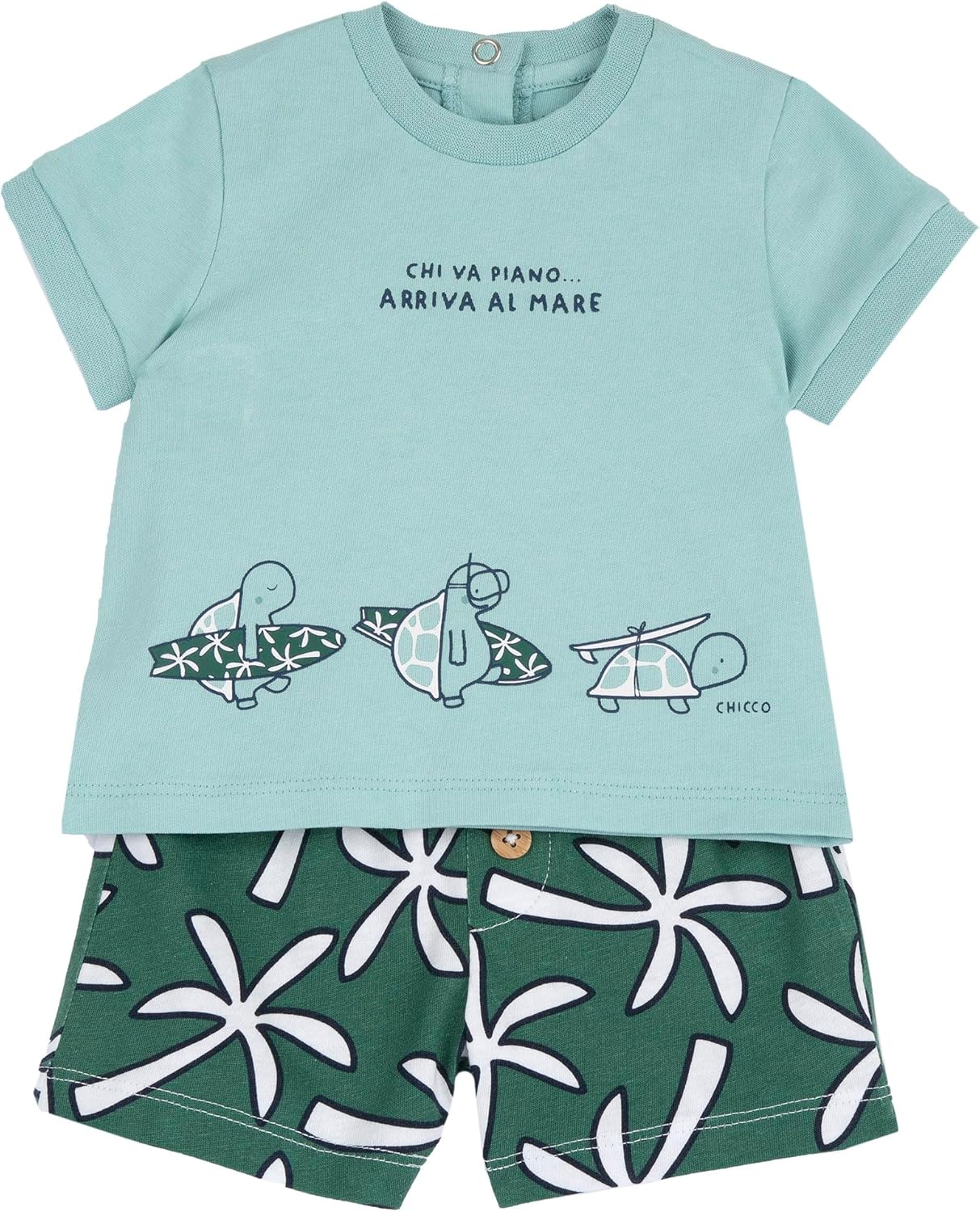 Detalle de Chicco Completo Neonato con T-Shirt e Pantaloncini in Morbido Tessuto – Design Italiano