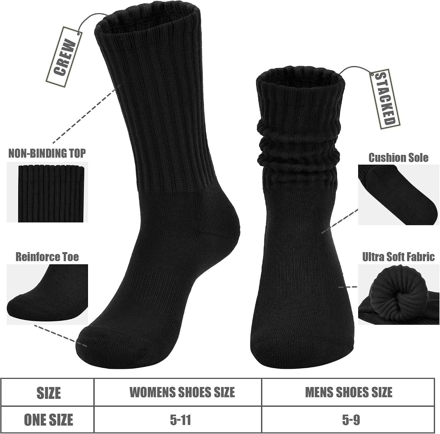 Detalle de AugRing Women’s Scrunch Crew Socks 3-Pack