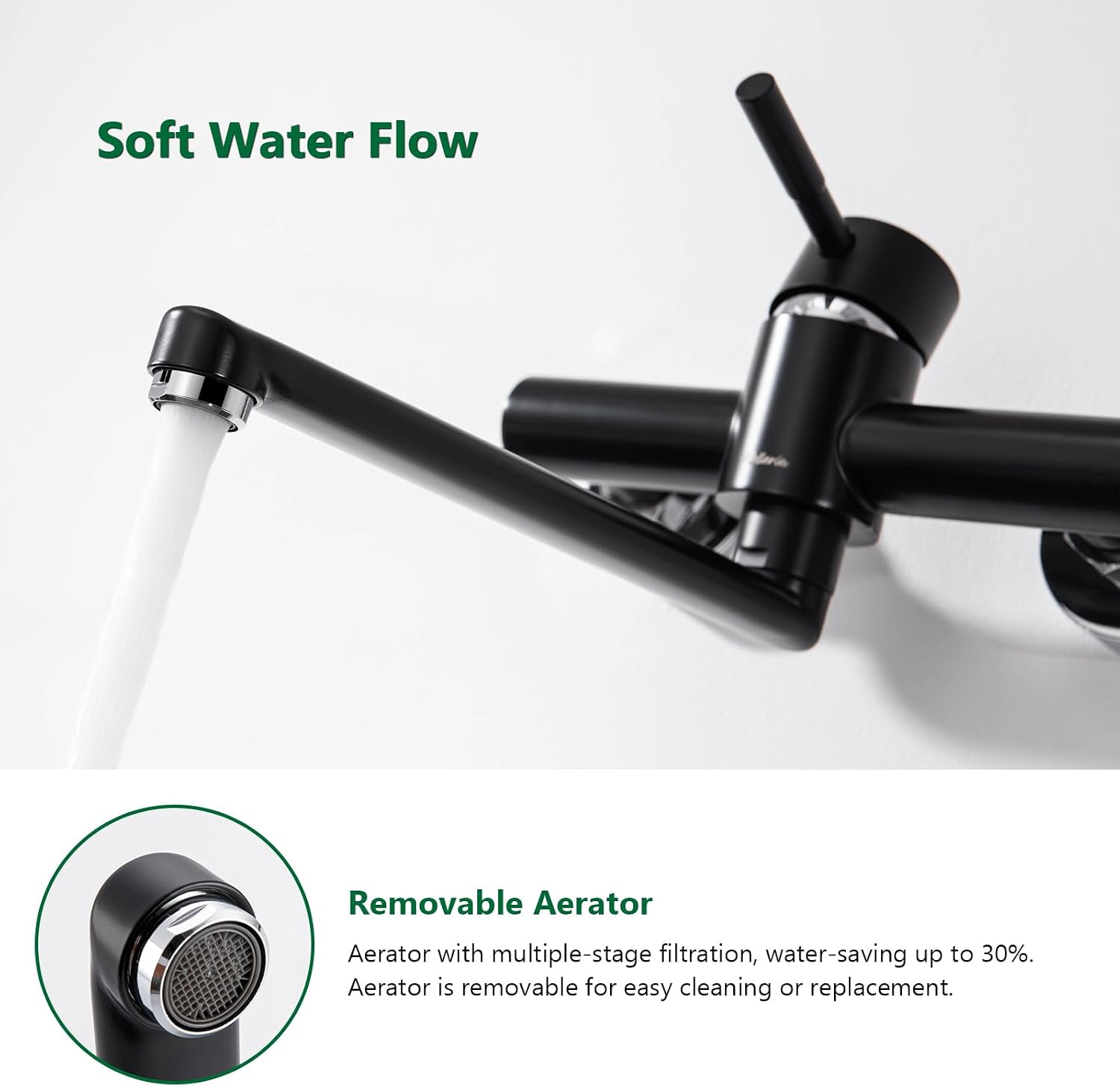 Detalle de Kelleria Rubinetto da Parete per Cucina: Miscelatore Monocomando Girevole 360° in Acciaio Inox, Nero