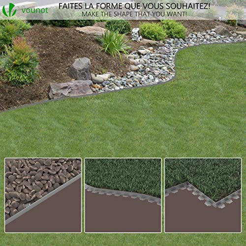 Detalle de VOUNOT Bordure de Jardin en Plastique 20 m avec 60 piquets d’ancrage — Bordurette souple gris 50 mm × 4 mm