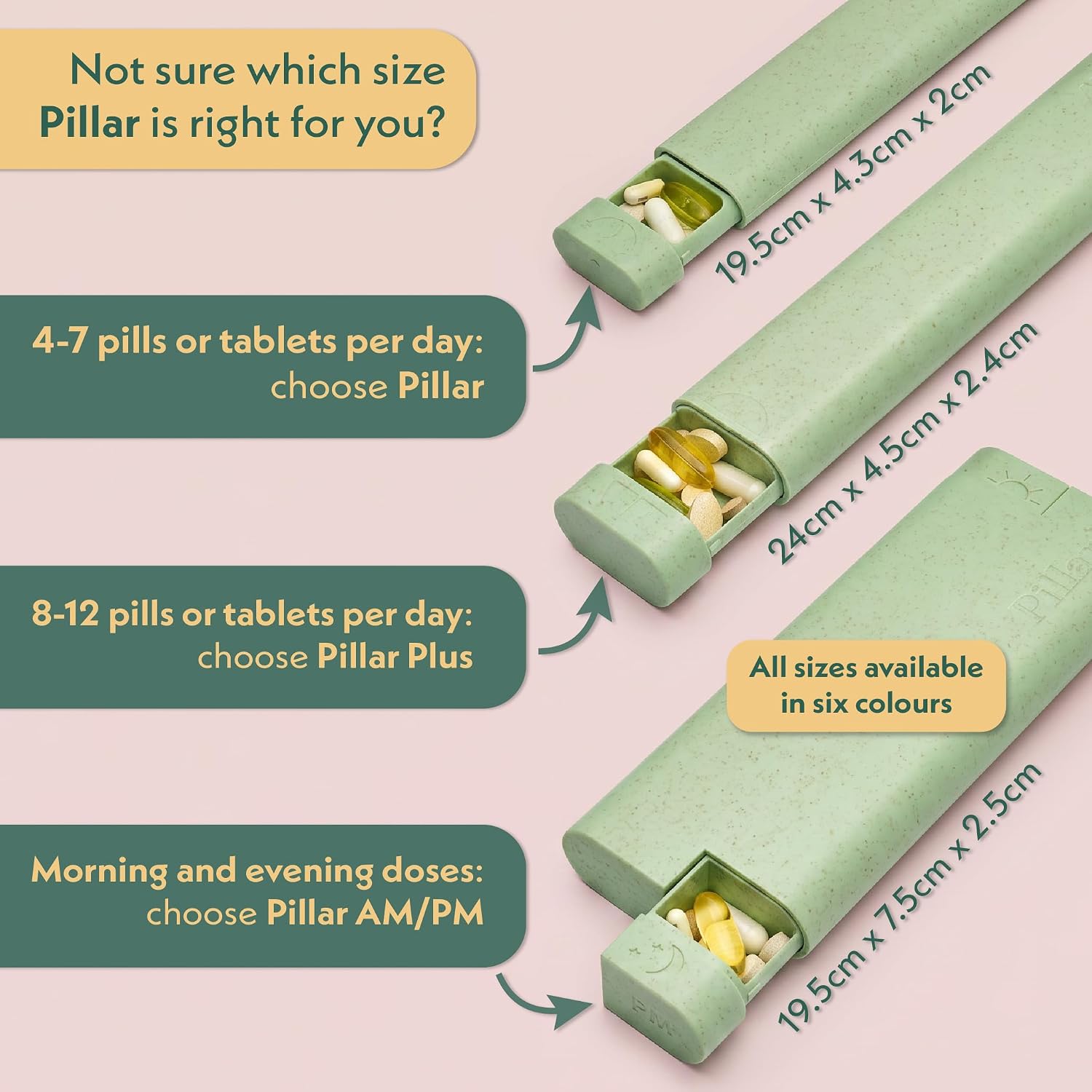 Detalle de Sequence Pillar AM/PM Pill Organiser (Sage Green) – 7 Day, 2 Times a Day Tablet Box