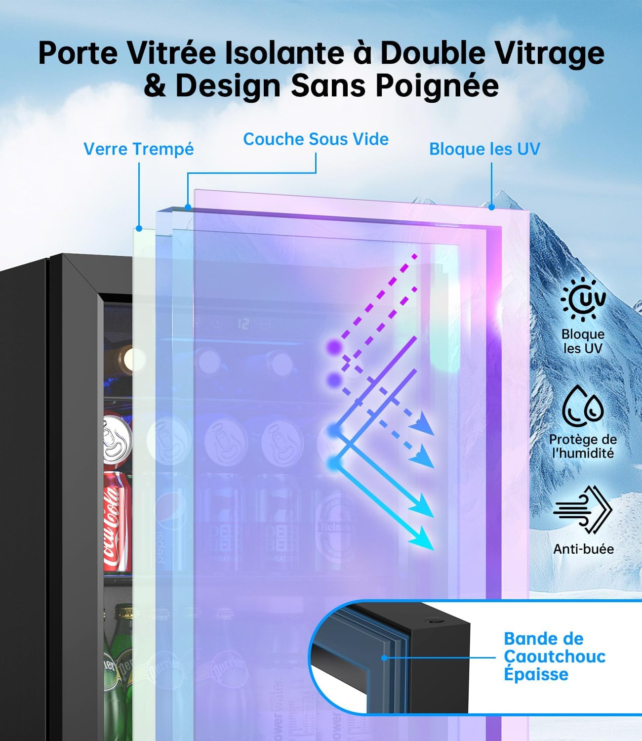 Detalle de WIE Boisson Réfrigérée 48L : armoire vitrine compacte pour 68 canettes et bouteilles