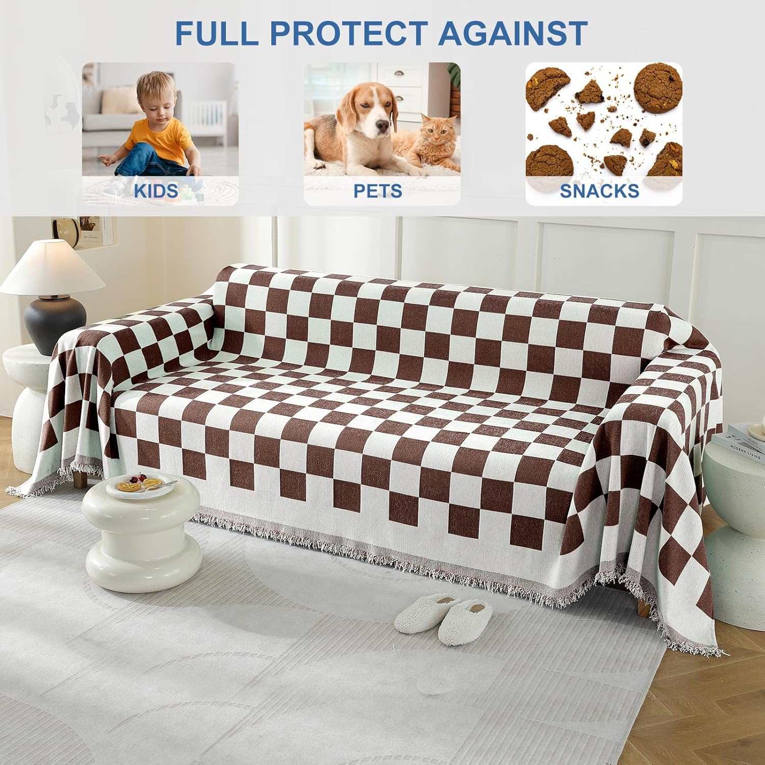 Thumbnail 4 de Ystyle Couvre Canapé 180x340 cm en jeté de canapé, housse universelle 1/2/3/4 places (café)