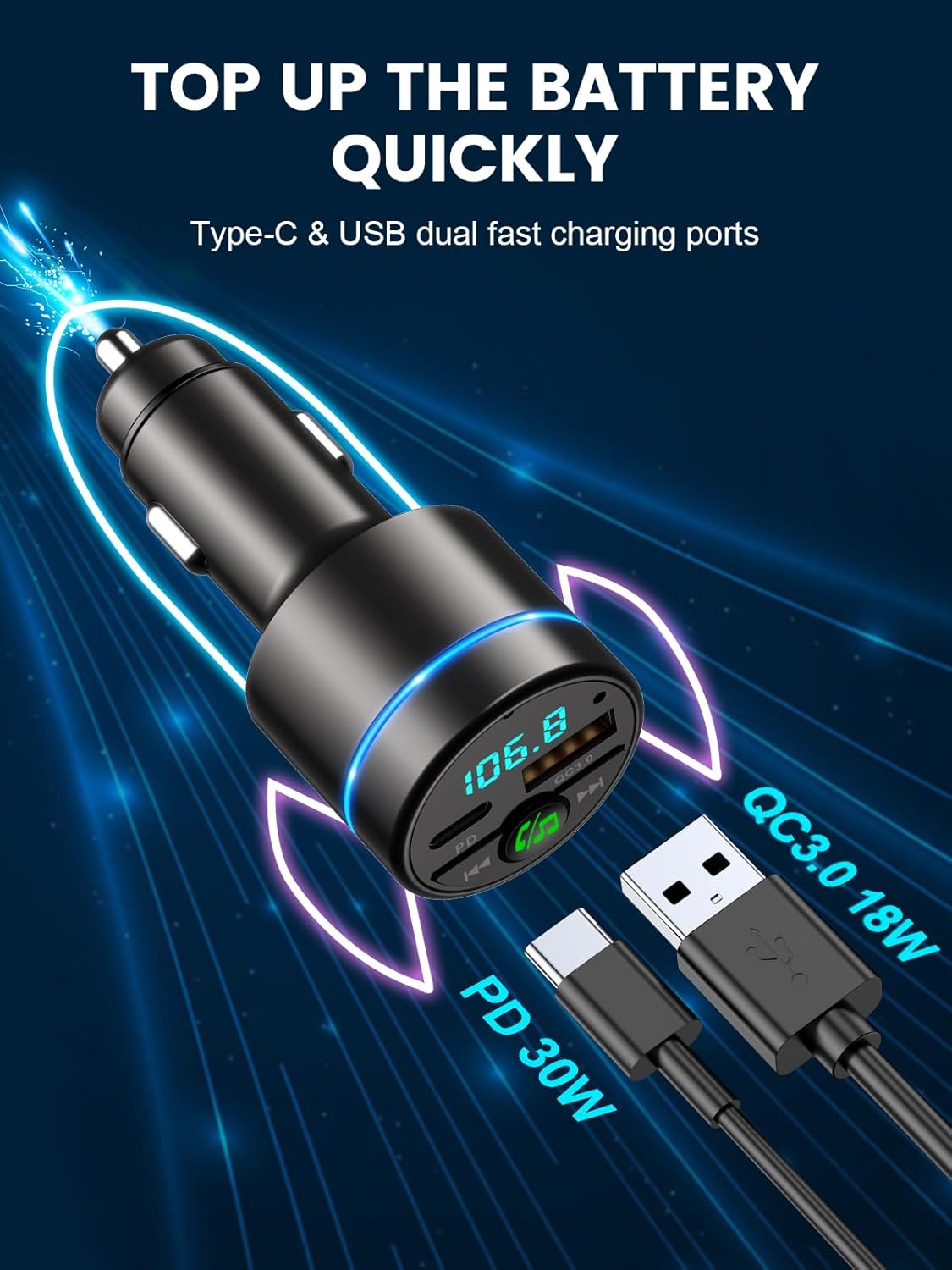 Detalle 2 de Bluetooth Car Adapter 5.3 30W charger