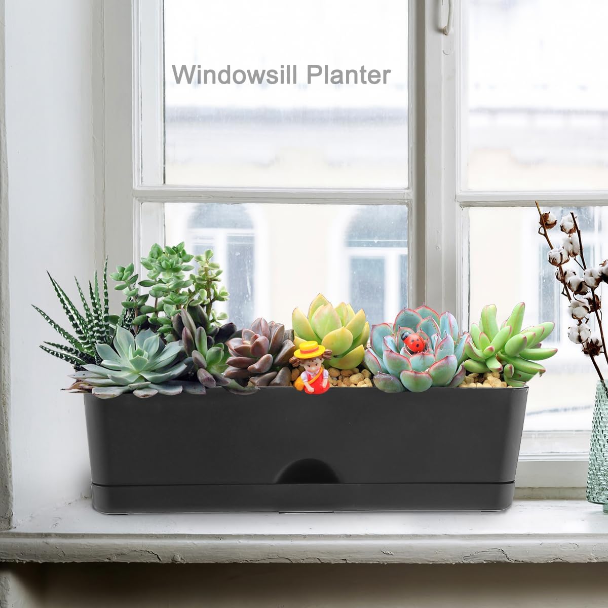 Detalle de Planterhoma rechthoekige plantenbakken, set van 5, 40,6 cm, zwart kunststof