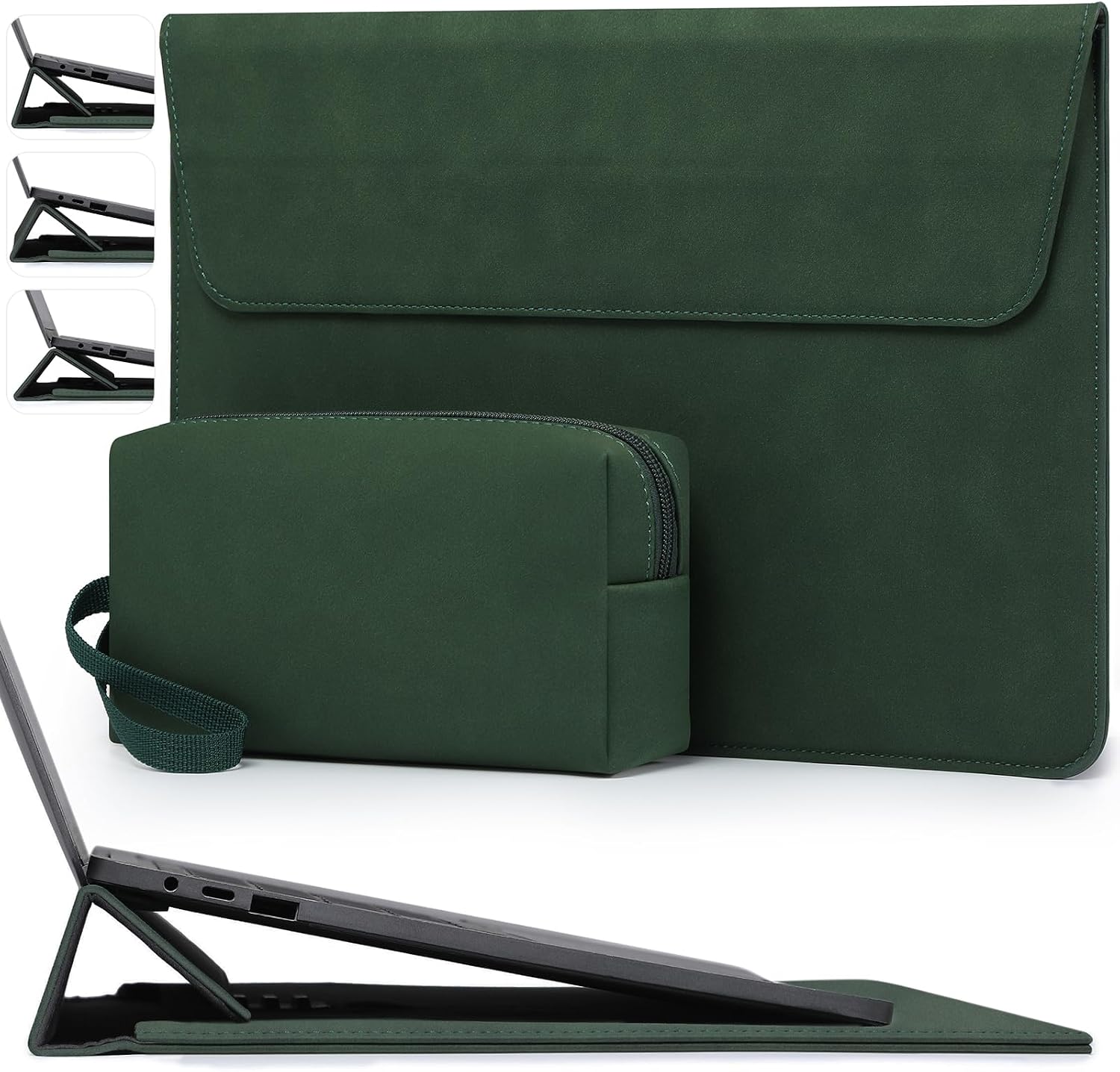 HYZUO 15-16 Inch Laptop Sleeve Case with Adjustable Stand – Midnight Green (A3428/A3429) for MacBook Pro 16 and 15, Dell XPS 15, HP Envy 15.6
