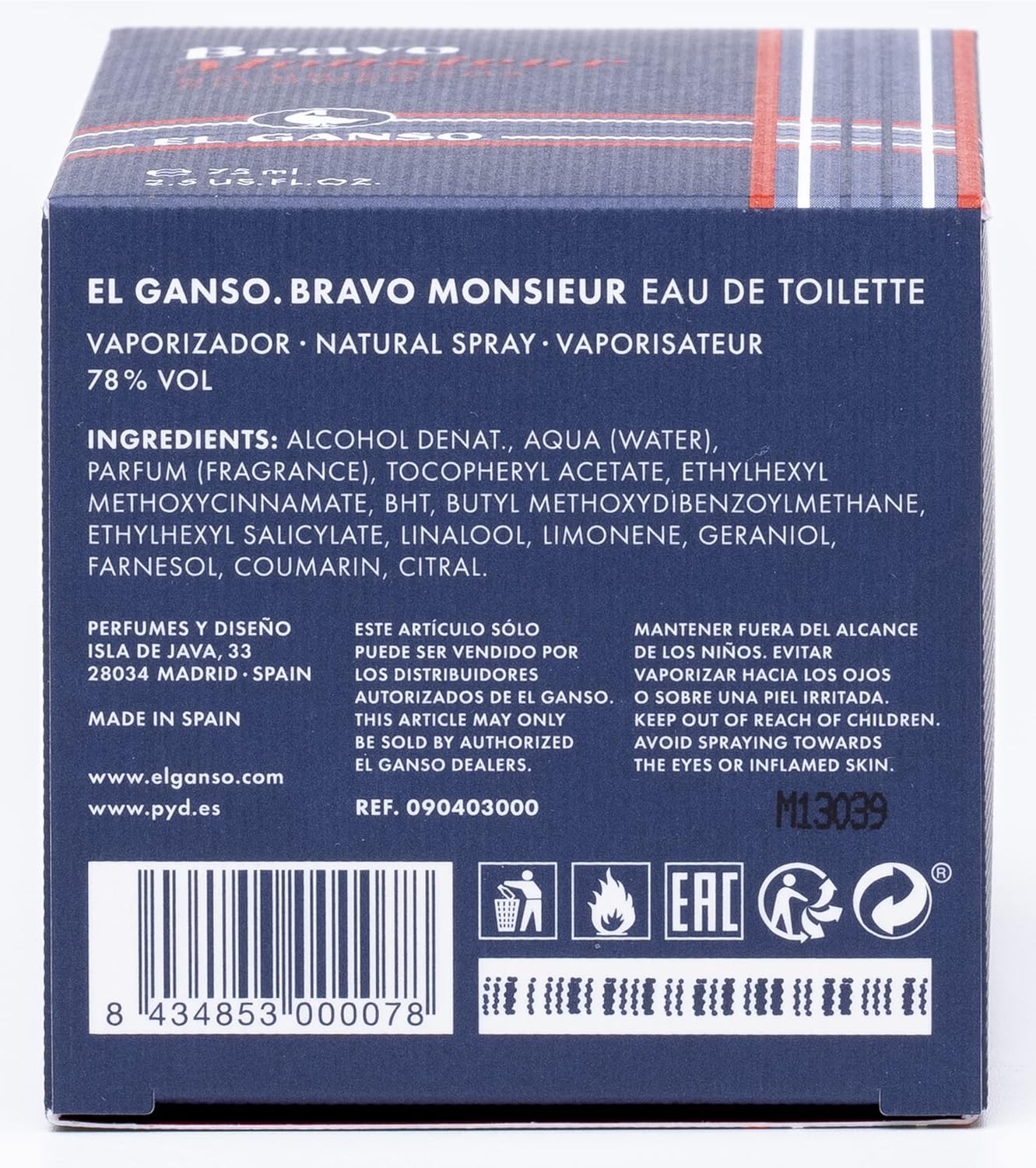 Detalle 2 de El Ganso Bravo Monsieur – Eau de Toilette Uomo 75 ml: note aromatiche con pompelmo, cardamomo, violetta e incenso