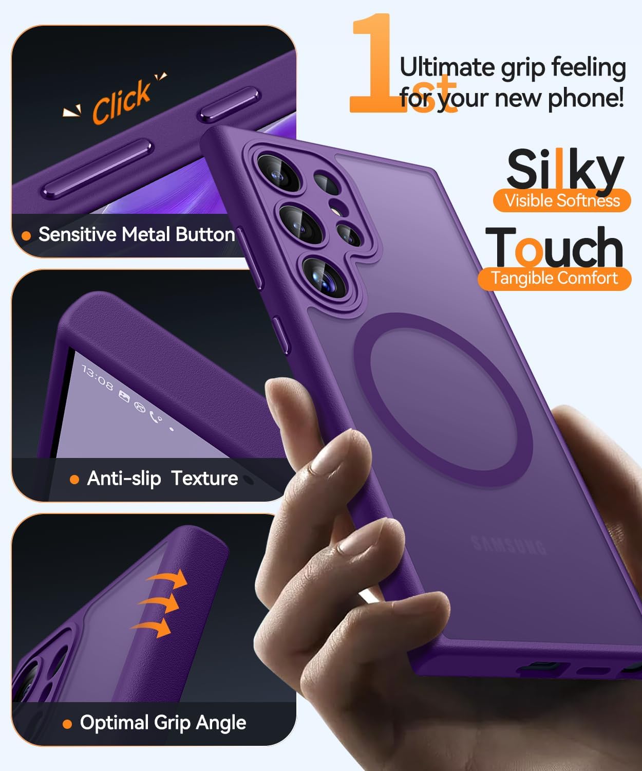 Thumbnail 4 de CANSHN Magnetica Cover per Samsung Galaxy S22 Ultra da 6,8” con protezione fotocamera totale, viola profondo