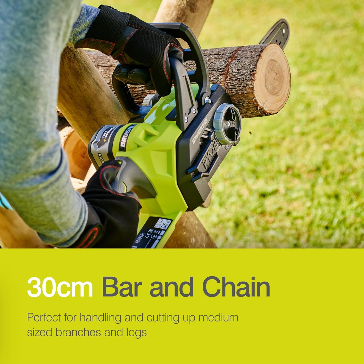 Detalle de Ryobi OCS1830 cordless brushless chainsaw 18V