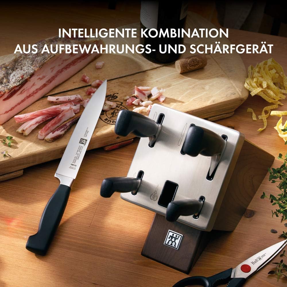 Detalle de ZWILLING Vier Sterne SharpBlock Messerblock 7-teilig mit selbstschärfenden Messern und Keramik-Schleifsteinen (Grau)