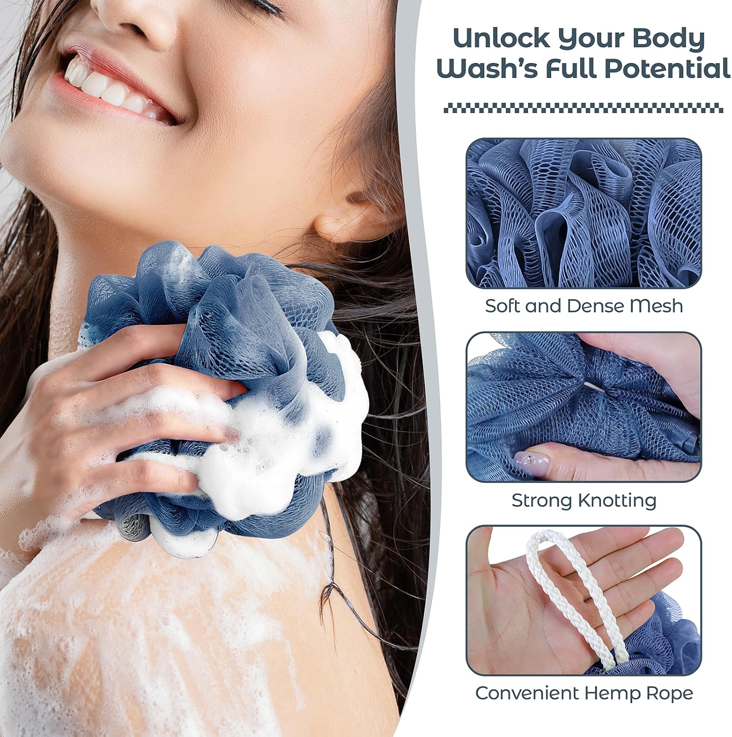 Thumbnail 2 de RNOAFMU Shower Loofah Sponge 4-Pack, 60 g, 4.5-Inch Poufs