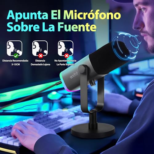 Detalle 2 de FIFINE XLR USB Micrófono Gaming para PC/PS4/PS5: streaming y grabación con cableado flexible