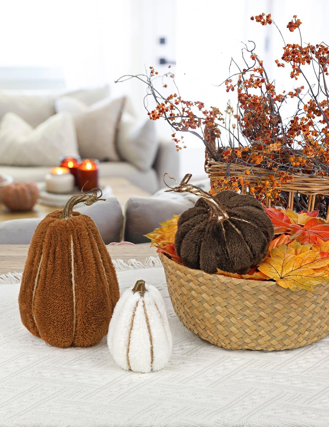 Thumbnail 4 de Oairse 3-piece faux sherpa pumpkins for autumn ๐