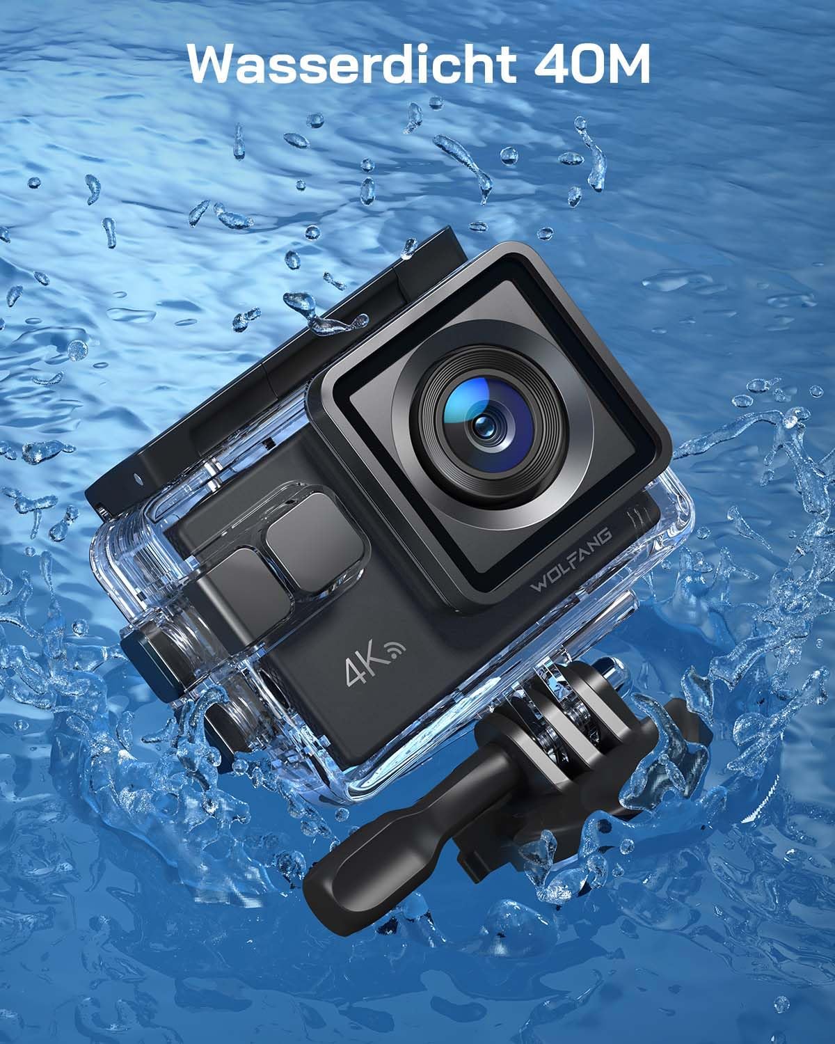 Detalle 2 de WOLFANG GA100 Action Cam 4K (20 MP) Unterwasserkamera mit WiFi, EIS-Stabilisator, Helmkamera 170°-Weitwinkel
