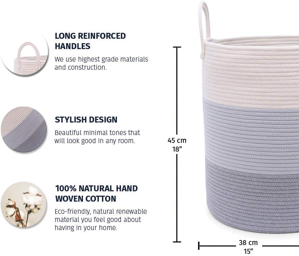 Thumbnail 1 de OrganiHaus Large Cotton Rope Laundry Basket (38x45cm) – Hand-woven, Grey