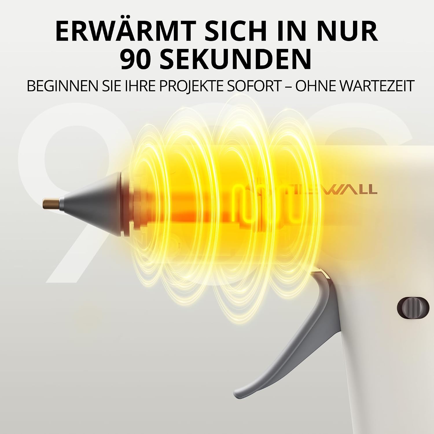 Detalle de Tilswall kabellose Heißklebepistole mit Akku (2000 mAh) und 20 Premium-Klebesticks – 170 °C, weiß