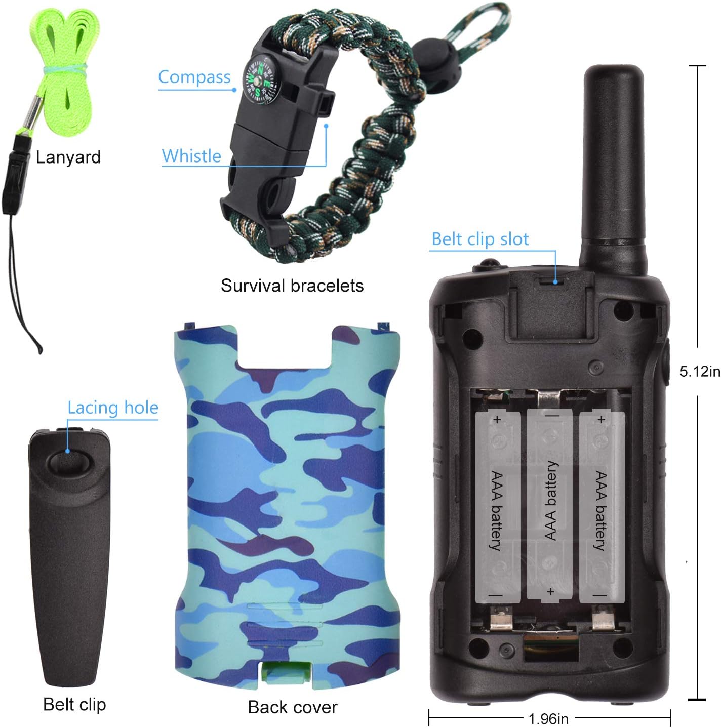 Detalle de Walkie Talkies for Kids 22 Channel 3-Mile Range – Blue Camo (2-Pack) for Outdoor Adventures
