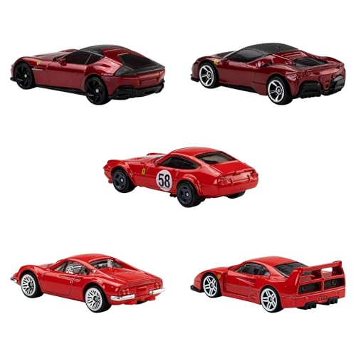 Detalle de Hot Wheels Ferrari Pack de 5 Coches a Escala 1:64 – Licencia Oficial (JLN12)