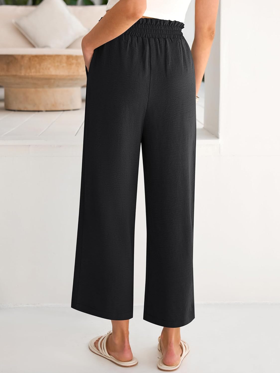 Detalle 2 de ANRABESS Womens Wide Leg Palazzo Pants – High Waisted, Cropped, Beach-Ready with Pockets
