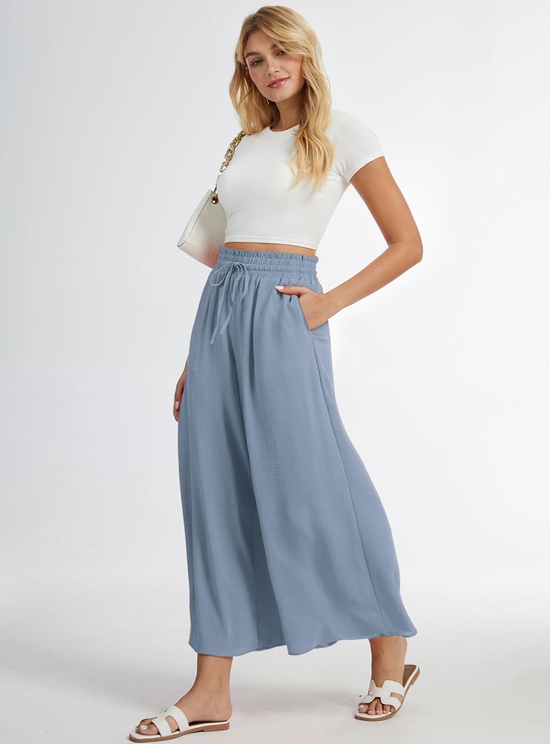 Thumbnail 2 de WUWUSKY Damen Sommerhose Palazzo – leichte High-Waist Culotte mit 2 Taschen