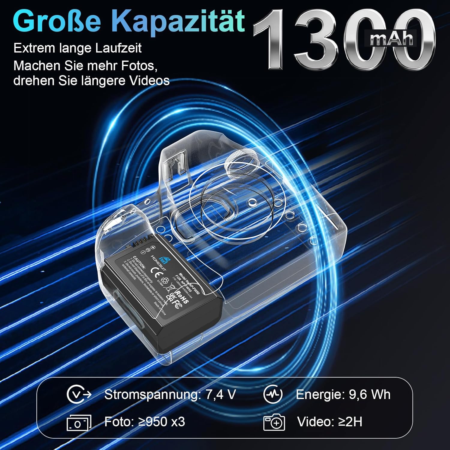Thumbnail 2 de Homesuit NP‑FW50 Akku 1300mAh Kit für Sony-Kameras