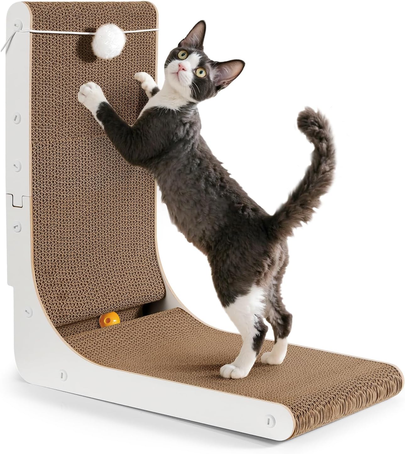 Detalle de Gimars Thickened L Shape 47cm Cardboard Cat Scratcher with Bell Ball